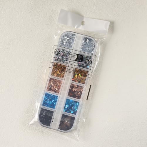 1 Box 12Grids Holographic Star Nail Glitter Tiny Stars Nail Sequins 3D Nail Flakes Laser Ombre Glitter Flakes Gold Silver Blue Black Star Nail Art Glitter Shiny Nail Sequins Glitter for Nails Art - color: Color 12