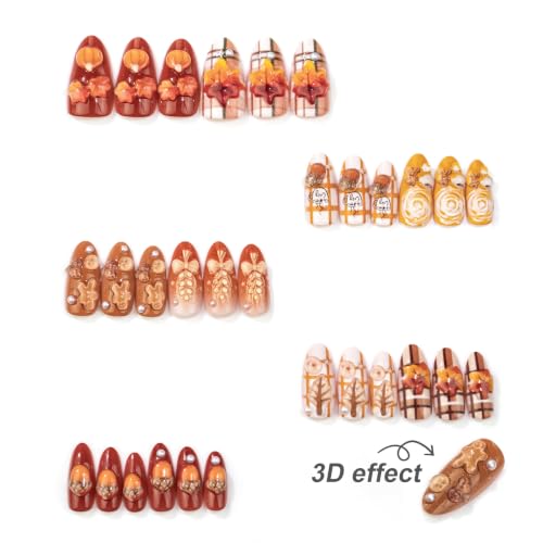 30pcs Thanksgiving Press on Nails Fall Maple Leaf Acrylic Fake Nails - color: Halloween Press on Nails 22