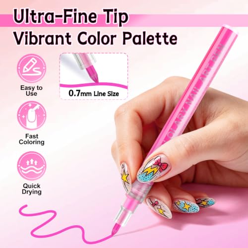 12 Colors Nail Art Pens Set, TOROKOM Nail Art Markers 3D Nail Polish Pens - color: 12 Color-H