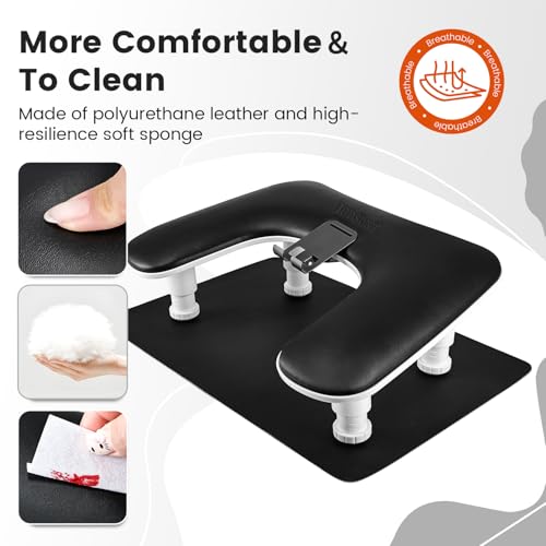 JODSONE U-Shaped Black Manicure Arm Rest for Nails Tech with Rotating 360°Built-In Phone Holder and Adjustable Nail Arm Rest Detachable Manicure Hand Rest for Salon Design (Includes Black Nail Mat) - color: Black-With Mat