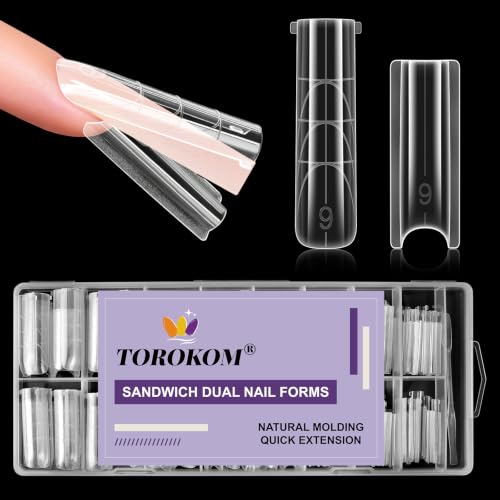 TOROKOM Sandwich Nails Dual Forms for Builder and Poly Nail Gel Extensions - color: Long Square
