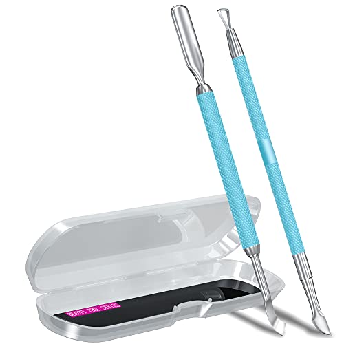 2PCS Turquoise/Lake Blue Cuticle Pusher Tool and Scraper Nail Pusher - color: Turquoise/Lake Blue
