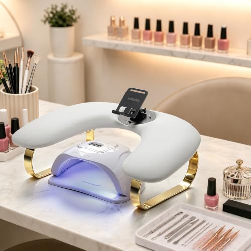 Noverlife Arm Rest for Nails Tech White U-Shaped, 360° Rotating Phone Stand