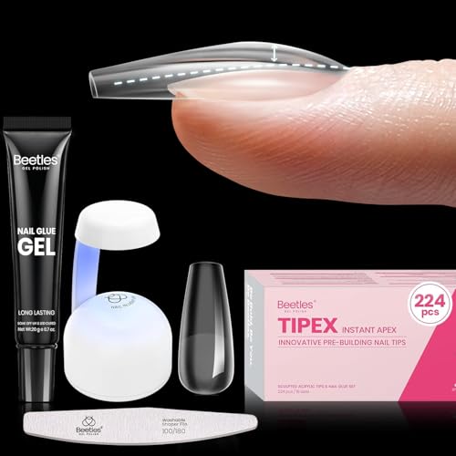 Beetles Tipex Instant Apex Nail Tips Kit, Medium Coffin, 224pcs 16 Sizes