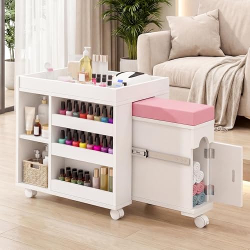 Pedicure Cart w/Extendable Padded Foot Rest (Pink, 33.4" L) - color: Pink, size: 33.4" L