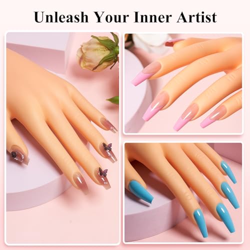 Practice Hand for Acrylic Nails with Acrylic Nail Powder Kits for Beginners - color: White- Rubber Nail Hand Kit