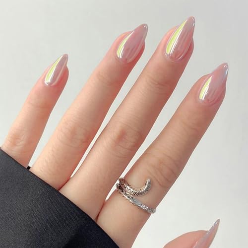 Mirror Nude Acrylic Press on Nails Short Almond Shaped Fake Nails - color: 11-Nude