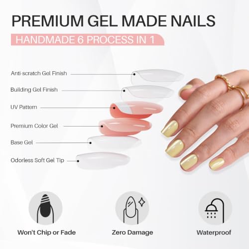 SHANGMENG Press on Nails, Square Short Pastel Yellow Cat Eye Fake Nails - color: Butter Cream