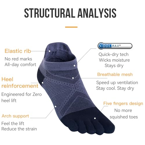 Toe Socks Cool-max Running Socks for Men Women 3 Pairs Athletic Breathable Five Finger Socks - color: E4824-black-3 Pairs, size: Small