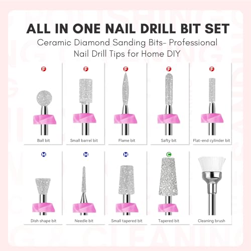 Makartt Nail Drill Bits:10Pcs Dimond Sanding Bit Sets for Nail Drill E-File