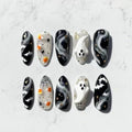 Halloween Press On Nails Medium Almond Fake Nails 3D Ghost Design 30Pcs - color: Halloween nails-9