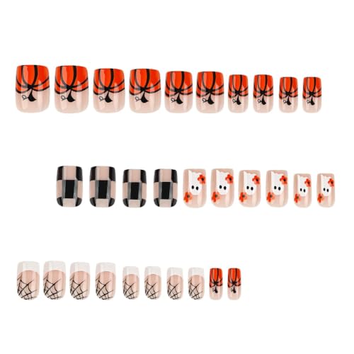 Halloween Press on Nails Short Square - Ghost Pumpkin Spider Web - color: D-68
