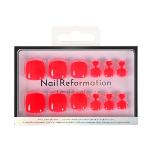 Nail Reformation Press On Toenails, Cherry Red Short Square Fake Toe Nails - color: Bright Red