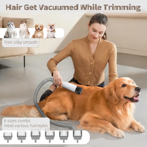 Dog Grooming Kit, Pet Grooming Vacuum with Pet Clipper Nail Grinder, Dog Hair Vacuum with 6 Pet Grooming Tools for Dogs Cats Shedding Grooming - color: White