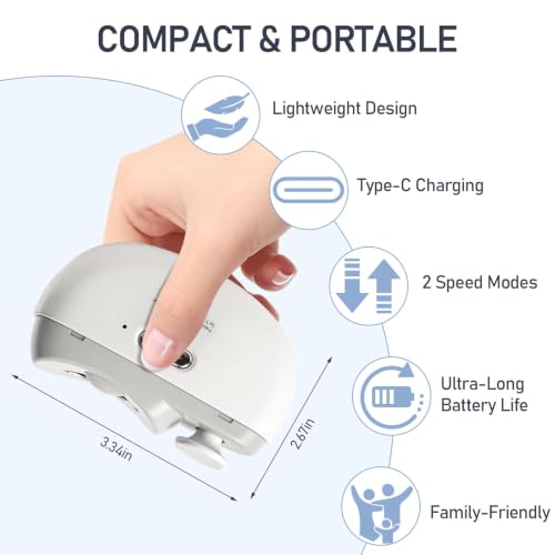 Electric Nail Clipper for Baby Kids Adults Seniors, Rechargeable Nail Trimmer with LED Light & 2 Speeds, 2-in-1 Auto Polishing File with Nail Scraps Storage, Ultra-Quiet Safe Anti-Pinch Design