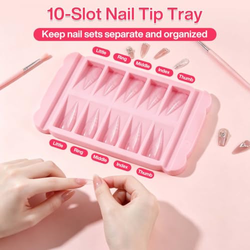 Nail Tip Tray, 10 Slot Press On Nail Tip Holder & Organizer - color: Foggy Pink