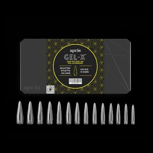 Apres Gel-X Sculpted Box of Nail Tips, 14 Sizes 00-9, Soft Gel Tip Box (210pcs) (Sculpted Stiletto Extra Extra Long, 210)