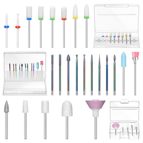 Modelones 24Pcs Nail Drill 3/32” Ceramic Diamond Carbide Nail Drill Bits - size: Nail Drill