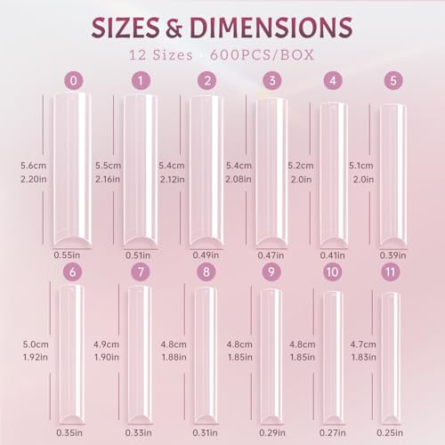 Ranrose 600PCS XXXL Clear Nail Tips, Half Cover for Acrylic Nails - color: XXXL Clear Square Half Cover Nail Tips
