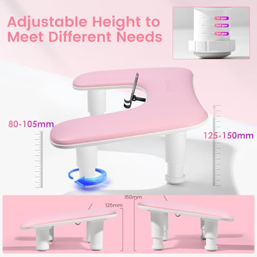U-Shaped Manicure Arm Rest for Nails Tech with Rotating Phone Stand, Pink - color: 3nd Gen Height-adjustable Rose