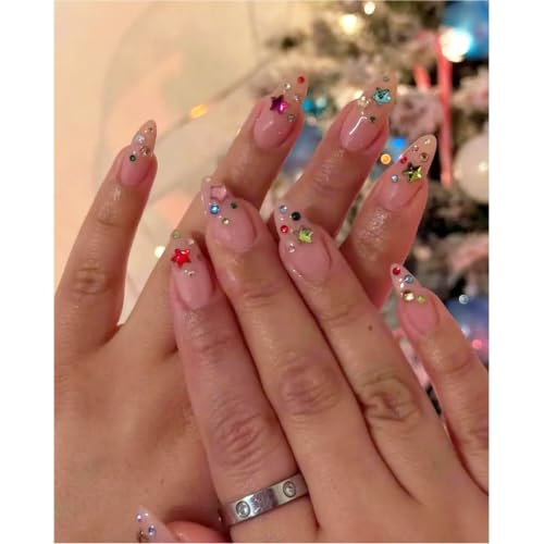 200pcs Colorful Crystal Star Nail Art Charms Mixed Size Color 3D Stars Nail Rhinestones Flat Back Star Nail Gems Crystal Pentagram Nail Diamond DIY Acrylic Nail Supplies Nail Accessories (Star) - color: Star