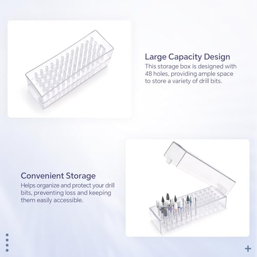 Nail Drill Bits Holder 48 Holes Drill Bits Organizer Case Clear