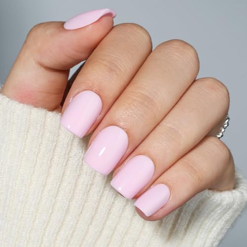 Glossy Pink Press On Nails, Short Square Reusable Nails - color: A1-Light Pink