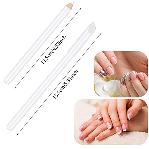 Blulu 12 Pieces White Nail Whitening Pencil 2-in-1 White Manicure Pencils for Under Nails with Cuticle Pusher for Manicure Supplies Art DIY Design Tool