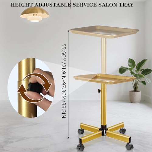 Salon Tray, Gold Salon Rolling Tray, Salon Tray Cart on Wheels - color: Gold