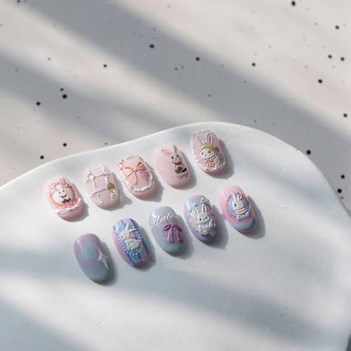 5D Embossed Pink Rabbit Flower Nail Stickers for Nail Art Bows Blossom Nail Design Spring Summer Floral Nail Decals Relief Petals - color: Rabbit Flowers
