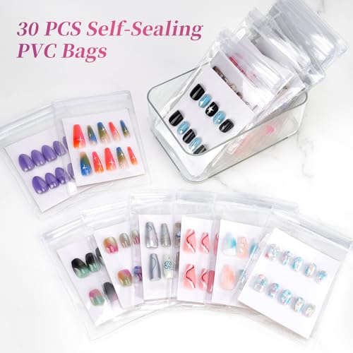 Press On Nail Packaging & Storage Set, 30 PVC Bags, Acrylic Box