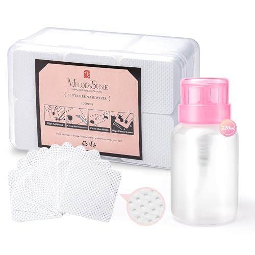 MelodySusie 1050PCS Lint Free Nail Wipes with Acetone Pump Bottle - size: 1051pcs