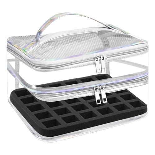 Beloving Nail Polish Organizer, Clear Double Tier Nail Storage Organizer Case Holds 30 Bottles, Portable PVC Nail Tech Bag with Dividers, Nail Polish Supplies Travel Case for Display - color: 7.lridescent, size: 1 Count (Pack of 1)