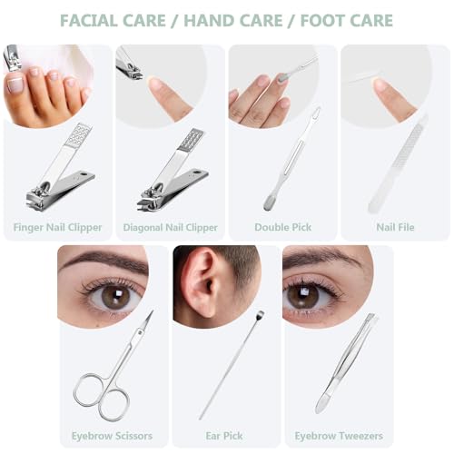 12 Set Mini Manicure Bulk, 7 in 1 Nail Clipper, Light Green - color: Light Green