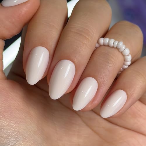 CurvLife Medium Almond Press On Nails, Milky White - color: A9 - Cream Whisper