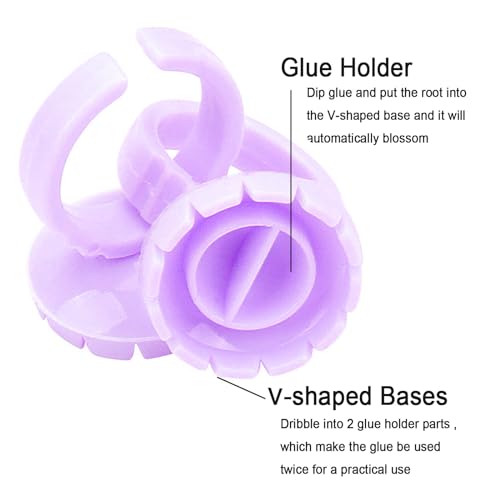 Glue Rings for Eyelash Extension, 300 PCS Lash Extension Glue Ring Eyelash Rings for Glue, Disposable Glue Ring Lashes Eyelash Glue Holder Lash Extension Lash Rings, Lash Fan Blossom Glue Cups, Purple - color: Purple