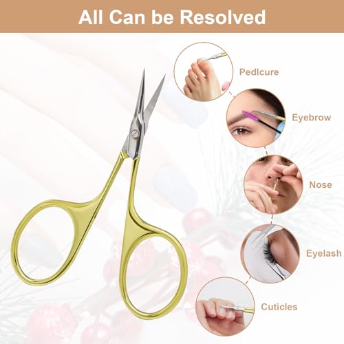 CGBE Cuticle Scissors, Extra Fine Curved Eyebrow Scissors, Gold - color: Gold