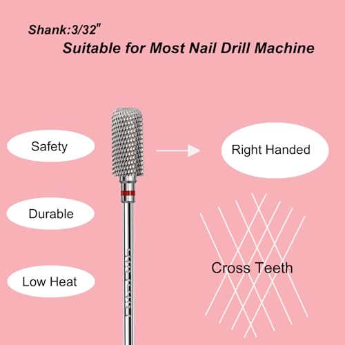Nail Drill Bit 3/32”Fast Remove for Acrylic or Hard Gel,Barrel Electric Nail File Carbide Bit for Nail Cuticle Gel Dipping Powder Polishing, Professional Manicure Pedicure Nail Art Tool,Fine