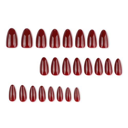 Red Press on Nails Almond Fake Nails 24Pcs - color: Color-1