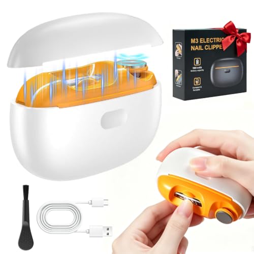 Electric Nail Clipper 2-in-1, Automatic Nail Trimmer for Thick with Light - color: M3 White