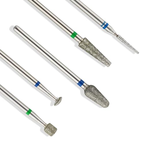 QUNZHAO 5Pcs Diamond Nail Drill Bits Sets Emery tool, 3/32'' Professional Drill Machine Accessories for Under Nail Dead Skin Cleaning(Green 02 set) - color: Green 02 set