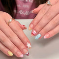 Y2K Cute Pastel Press On Nails, Short Almond Fake Nails with Candy Stripe, Polka Dot & Star Design, Glossy Handmade Reusable Nail Set for Women Girls - color: 83-Elliptical Rainbow