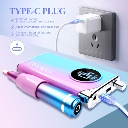 SAVILAND Nail Drill: 40000RPM Professional Nail Drill Kit for Thick Nails, Rechargeable Nail File with with Ceramic Nail Drill Bits 56 Sanding Bands for Acrylic Nails Gel Polishing Removing Tech Salon - color: Gradation Blue