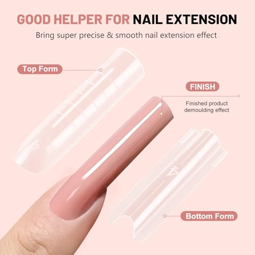 JEWHITENY 140 PCS Sandwich Nails Dual Forms:Long Square Reusable Nail Forms with Guide Lines,14 Sizes Nail Mold for Nails Extension,Salon & Home DIY Nail Art Tools - color: Long Square-SMZ-03