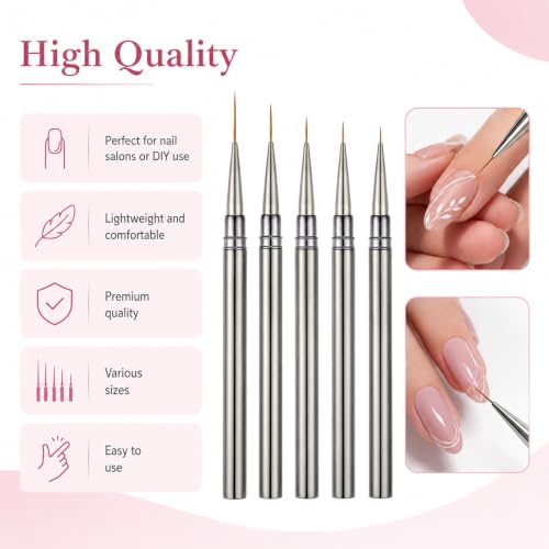 5Pcs Metallic Nail Liner Brushes,Liner Brushes for Nails