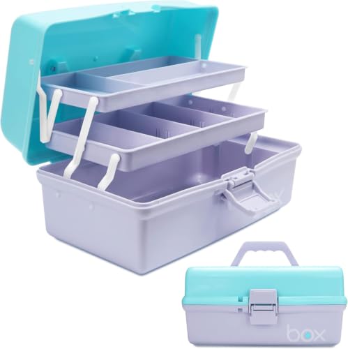 TERGOO 13in Lager Plastic Craft Organizer and Storage 3-Layer Tackle Box - color: Purple Blue