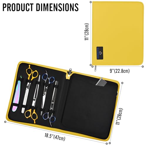 Leather Shear Cases for Hairstylist Holds 10 Grooming or Beauty Shears, Shear Holder (YELLOW) - color: YELLOW