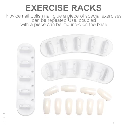 3PCS Nail Stand Nail Practice Display Board Nails Display Practice False Nail Art Tips Practice Display Stand Tool Nail Training Tools Plastic Stand with 110PCS Tips (White) - color: White