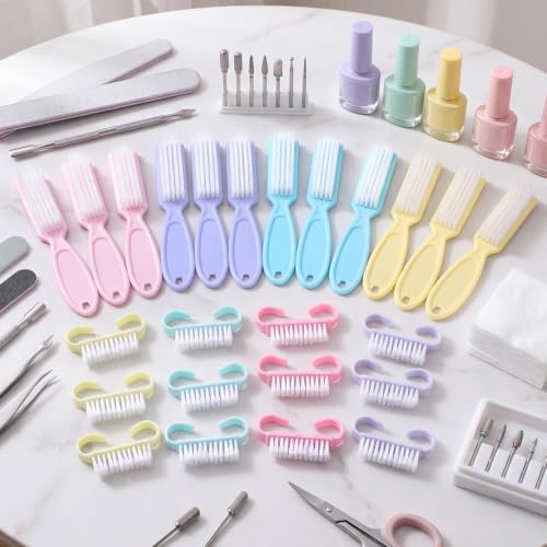 Patelai 24 Pcs Nail Brushes for Cleaning, Fingernail Hand Toes,Macarons - color: Macarons