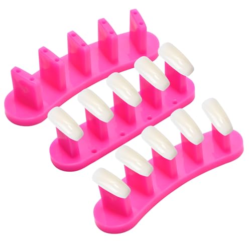3PCS Nail Stand Nail Practice Display Board Nails Display Practice False Nail Art Tips Practice Display Stand Tool Nail Training Tools Plastic Stand with 110PCS Tips (Rose Red) - color: Rose Red